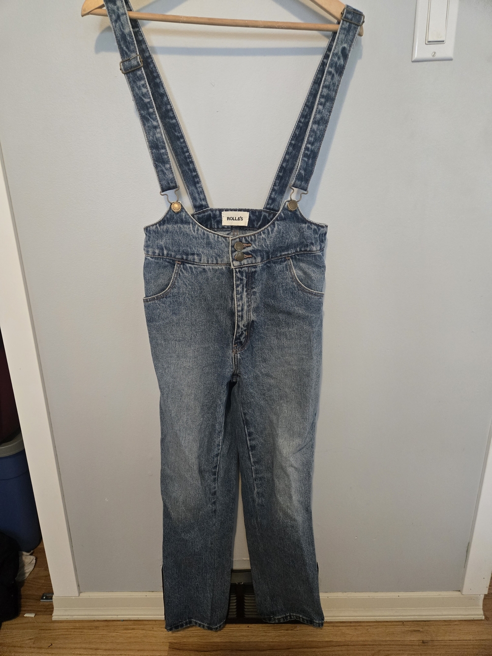 ROLLA'S Distressed Light Blue Denim Overalls with Adjustable Straps